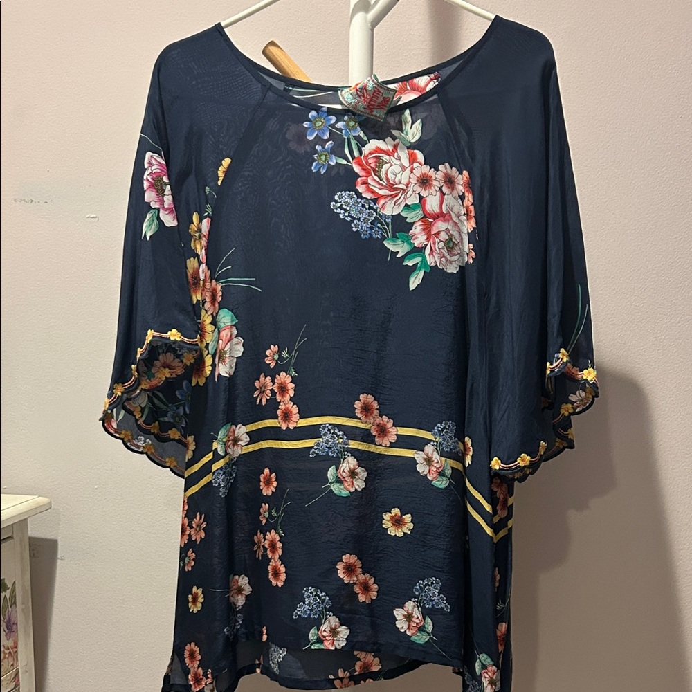Johnny Was Navy Floral Blouse